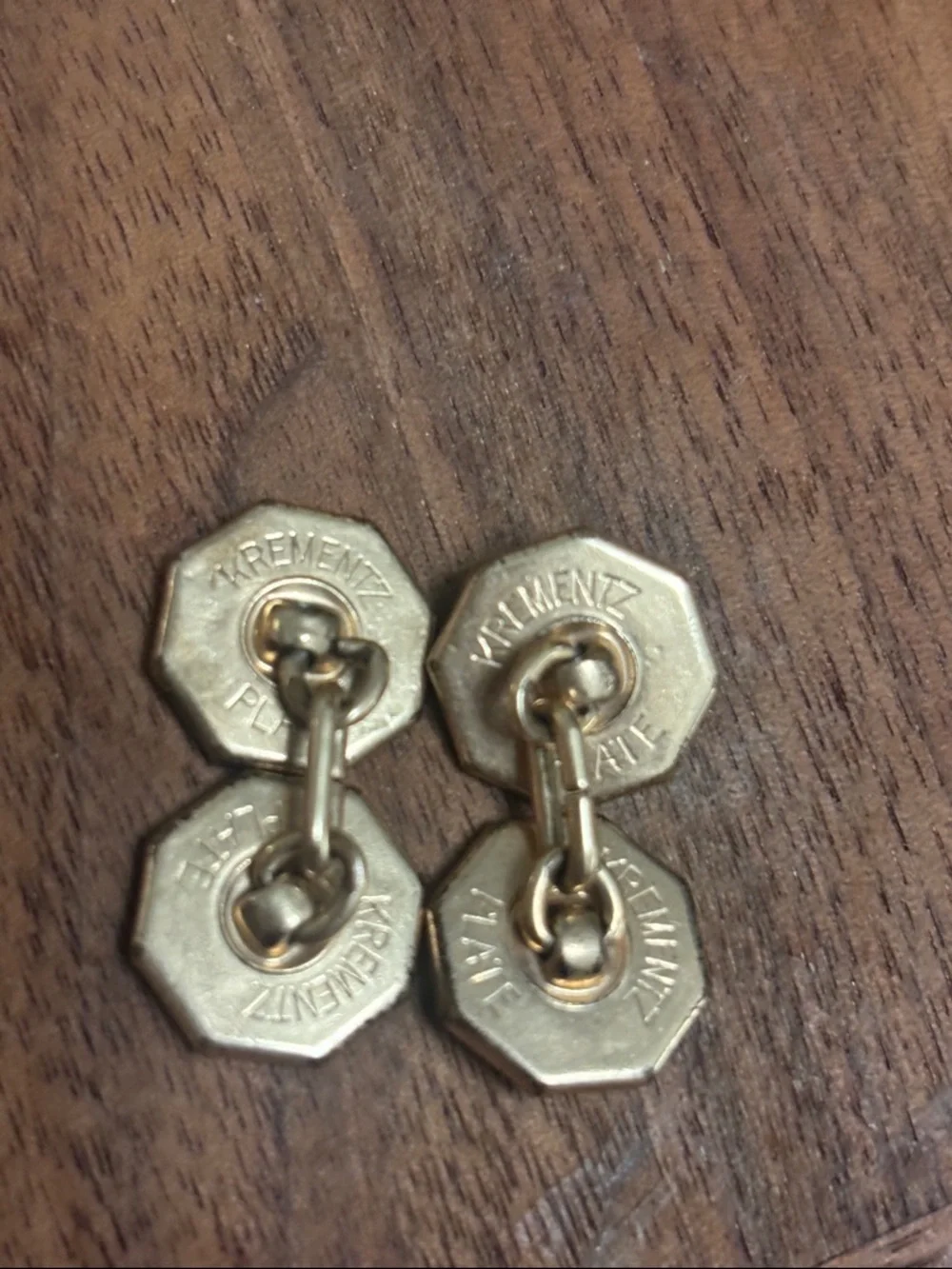Vintage/antique KREMENTZ Gold Octagon Double-Chain Cufflinks with Black Inset